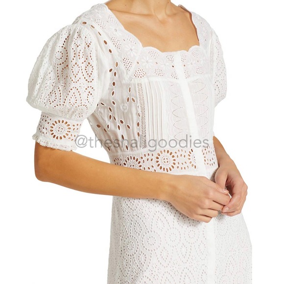 LOVESHACKFANCY Helena Dress White Eyelet Embroidered Midi - Picture 2 of 10